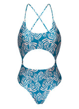 Laden Sie das Bild in den Galerie-Viewer, Product Front: Rio De Sol Badeanzug Palms-Blue Ivy