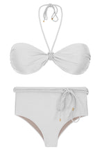 Laden Sie das Bild in den Galerie-Viewer, Product Front: Rio De Sol Set Set Shimmer-White Twist Belted-High-Waist