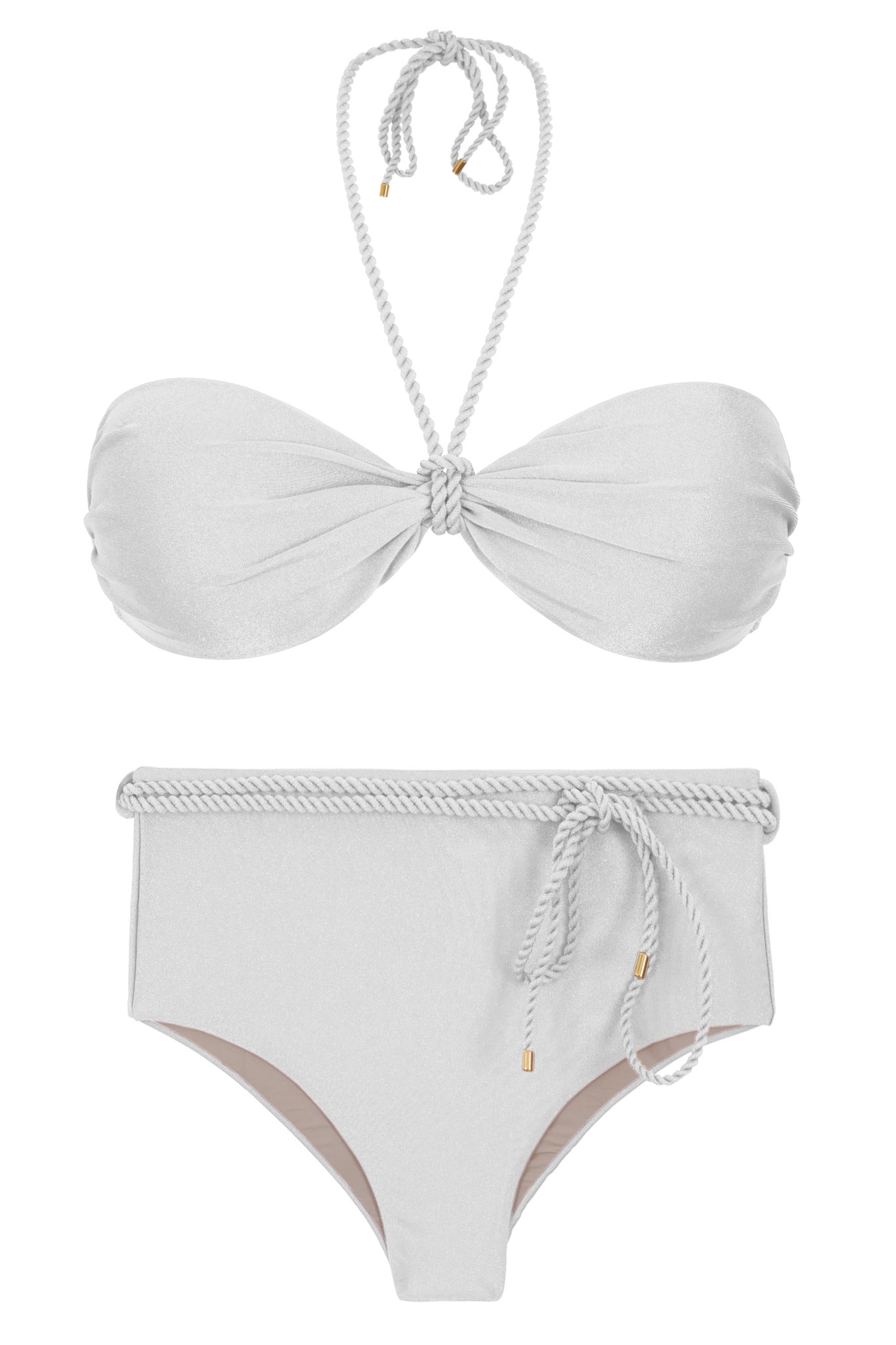 Product Front: Rio De Sol Set Set Shimmer-White Twist Belted-High-Waist