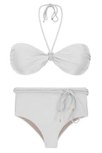 Laden Sie das Bild in den Galerie-Viewer, Set Shimmer-White Twist Belted-High-Waist
