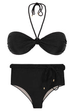 Laden Sie das Bild in den Galerie-Viewer, Set Shimmer-Black Twist Belted-High-Waist
